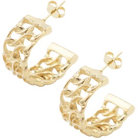 0.70" Inch Classic Chunky Cable Half Curb Hoop Earrings for Women, 18k Yellow Gold Filled Plated, Push Back Closures, 0.70 Inch, Gold Filled, No Gemstone