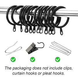 WANXIANG 50 pcs Metal Curtain Rings with Eyelet, 1-1/2 inch Inner Diameter,Fits Up to 1-1/4 Inch Rod, Black