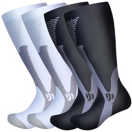 Plus Size Leg Compression Socks - Women & Men Graduated Athletic Fit for Running, Flight Socks, Nurses, Compression & Soothing Relief, 20-30 mmHg 2 Pairs (White+Black, 4XL)