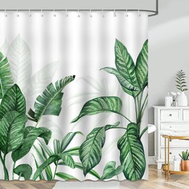Avezano Nature Green Leaves Shower Curtain 3D HD Green Leaves Bathroom Shower Curtain Waterproof Fabric Shower Curtain Bathtub Decor with 12 Hooks 72 X 72 Inch