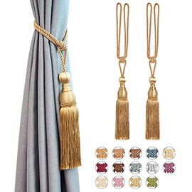 Pretty Jolly 2 Pack Mesh Ball Tassel Curtain Tiebacks European Vintage Style Curtain Holdbacks Handmade Braided Rope Decorative Drape Tie Backs for Home and Office Window Drapery (Bronze)