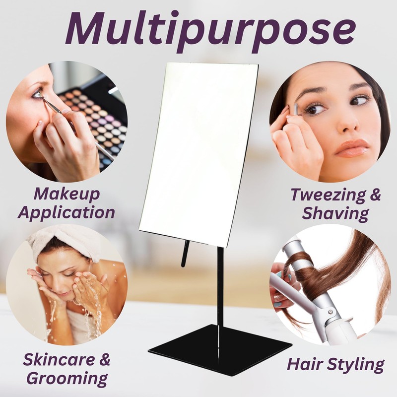 JERDON Rectangular Tabletop Vanity Makeup Mirror - 3X Magnification with