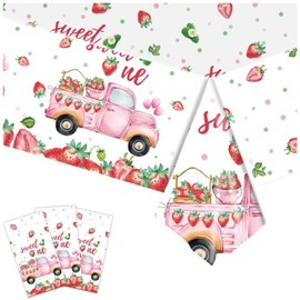 3 Pack Strawberry Tablecloth,Birthday Party Decorations Sweet One Party Table Cover Berry First Birthday for Summer Fruit, Baby Shower, Strawberry Theme Party Supplies 54 x 108 Inch