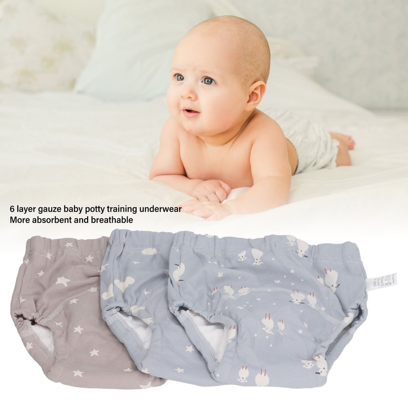 3pcs Baby Absorbent Training Pants Reusable Washable 6 Layers Gauze