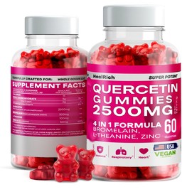 Quercetin Gummies - 2500MG Quercetin with Bromelain L-theanine & Zinc - Pure Supplement for Immune System Lung and Allergy Support - Immunity Booster Vegan Supplements for Kids & Adults - 2 Pack