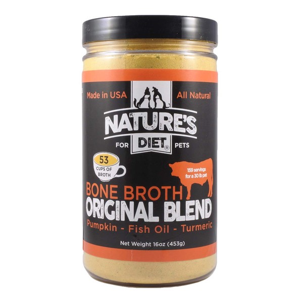 Nature's Diet Pet Bone Broth Protein Powder with Pumpkin, Fish Oil and Turmeric (Beef, 16 oz = 159 Servings)
