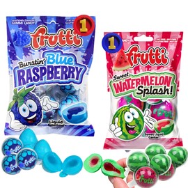 (PACK OF 2) Frutti Gummi Blue Raspberry & Watermelon Splash - 1 Peg Bag of Each Flavor - Fruity Liquid Center - Comes With One Bus Resealable ZipBag - Fat Free, Nut Free, Gluten Free, Not GE