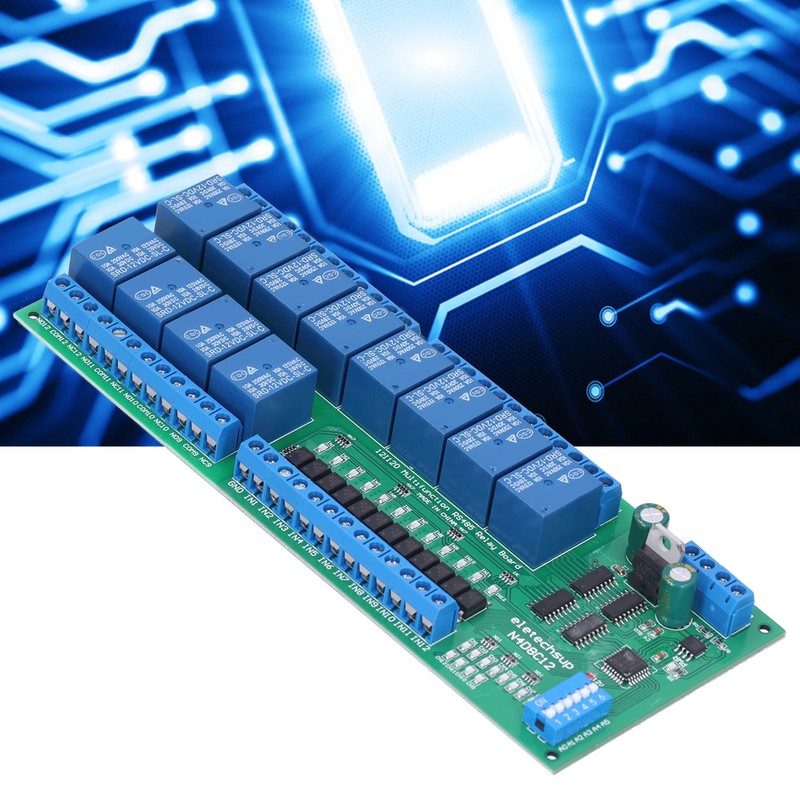 Relay Module RS485 Isolated 12‑in 12‑out RTU protocol DIN35 PLC