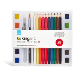 KINGART Studio Watercolor Painting Kit, Including Watercolor Paint, Pencils & Paper, Brushes, Set of 25