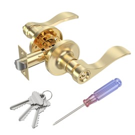 ANSIONLOK Stain Brass Keyed Entry Door Handle, Wave Style Door Lever Lock with 3 Keys & Screwdriver, Interior Exterior Entrance Reversible Door Handles, 1 Pack