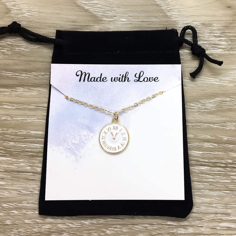 Gold Tone Tiny Clock Pendant Necklace Handmade