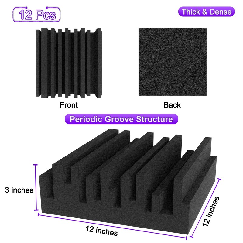 TroyStudio Thick Acoustic Foam Panels, 12 X 12 X 3