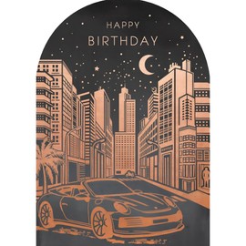 Paperlink Male Birthday Card - General Card for Men - City Skyscrapers and Sports Car with Foil and Die-Cut Edge - Eco-Friendly and Recyclable