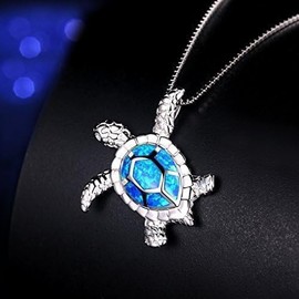 Blue Opal Sea Turtle Necklace Sterling Silver Necklace Fine Jewelry For Women