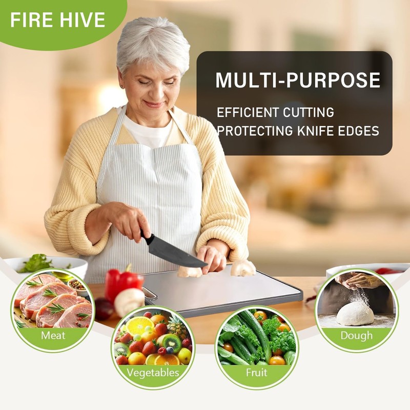 FIRE HIVE Kitchen Stainless Steel Cutting Board,Double-Sided Multi-Functional Cutting Boards,Large