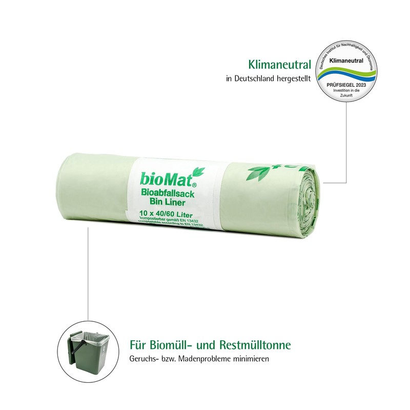 bioMat 30 L Compostable and Climate Neutral Organic Waste Bags,