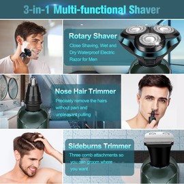 Electric Razor for Men, New Upgrade Electric Shavers for Men Cordless Rechargeable 3D Rotary Men Shaver,Wet/Dry Mens Shaver,Waterproof Mens Razor for Shaving Gifts for Husband, Dad,Boyfriend(Green)