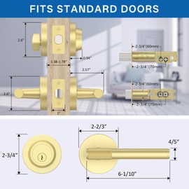 Amerdeco Front Door Lock Set with Double Cylinder Deadbolt, Black Exterior Entry Door Lever, Heavy Duty Entry Door Locksets for Left or Right Hand Exterior Door（Brushed Gold 2 Pack）