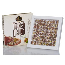 Cerez Pazari Turkish Delight Pistachio Candy Gourmet Premium Vegan Sweets Medium Gift Box 14.8oz | Sweet Luxury Traditional Confectionery Soft Candy Dessert Glucose Free Lokum (Loukoumi) | Apprx.42 Pcs