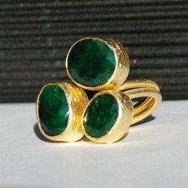 LMCIEZR Wedding Gold Emeralds Crystal Vintage 18K Gold Emerald Cocktail Ring, Green, Oval, 1 Size