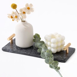 Natural Marble Tray, 10.4"x4.5" Vanity Decorative Marble Tray for Countertop Organizer, Bathroom Decor (Black Marble)