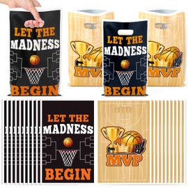 ArowlWesh Basketball Party Favor Bags - 50Pcs Plastic March Madness Candy Treat Gift Bags with Handles Match Party Decoration Snack Goodie Bag Birthday Sport Theme Party Supplies for Basketball Lovers