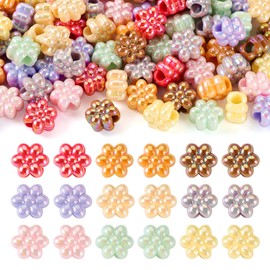 Boutigem 90Pcs Acrylic Flower Large Hole Beads Colorful Flower Pony Beads European Spacer 9 Colors 11mm for DIY Crafts Bracelet Necklace Earring Jewelry Making