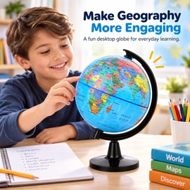 Educational World Globe for Teaching – 360° Rotating English Map for Classroom, Office & Desktop Geography Learning