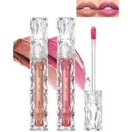Glitter Lip Gloss Set, 2 Pieces, Metallic Diamond Liquid Lipstick, Glitter Shimmer Lip Gloss, Long-Lasting Waterproof, Non-Stick Cup, Highly Pigmented Lip Tint Gloss Makeup for Valentine's Day 07+08