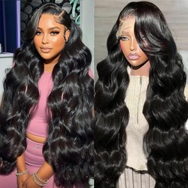 Pizazz 13x6 HD Transparent Lace Frontal Wigs Human hair Pre Plucked Brazilian Body Wave Frontal Wigs Human Hair with Baby Hair 220 Density Natural Hairline Natural Black Color:_13x6 Frontal Wig_20 inch 