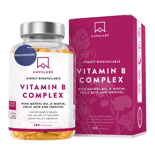 Vitamin B complex high dosage – 6 months supply (180 capsules) – contains 8 essential B vitamins incl. B12 B1 B6 B7 with Biotin and Folic Acid - 100% Vegan - Tested by independent third laboratories