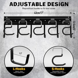 ELEAD 68'' All Metal Adjustable Garden Tool Organizer: Garage Tool Organizer Wall Mount with Black Garage Hooks, Garage Organizers and Storage, Tool Organizer for Broom Rake Holder Shovel