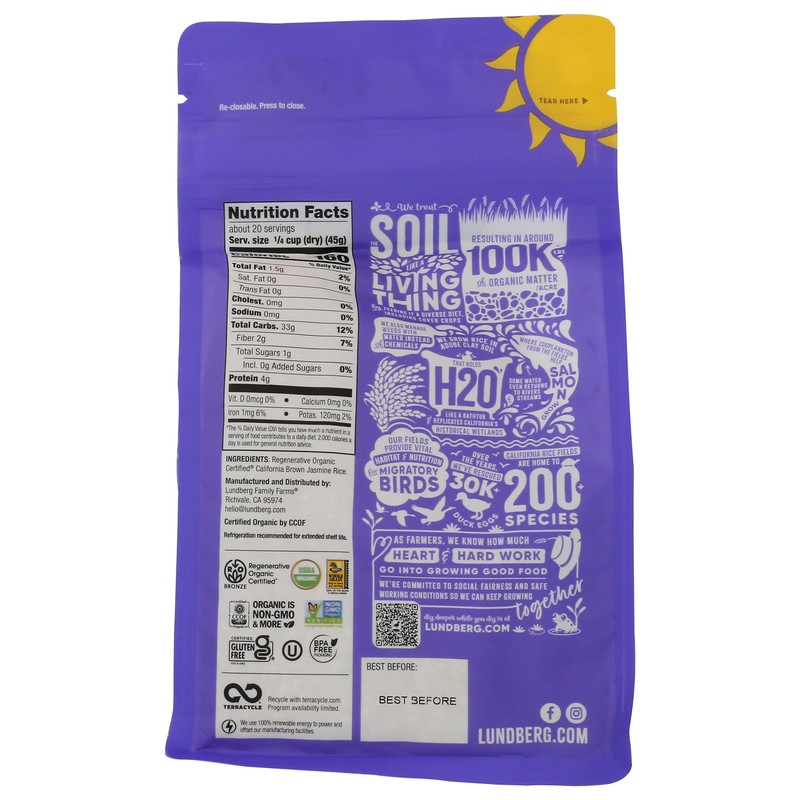 Lundberg Organic Jasmine Brown Rice – Long-Grain, Fluffy & Aromatic,