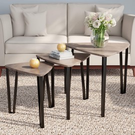 LAVISH HOME Nesting Set of 3, Modern Woodgrain Look for Living Room Coffee Tables or Nightstands-Contemporary Accent Decor Furniture