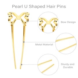 Amariver French Hair Pins 4Pcs Metal Bow Hairpins for Women U Shaped Hair Pins French HairFork for Buns Twist HairPin for Long Hair