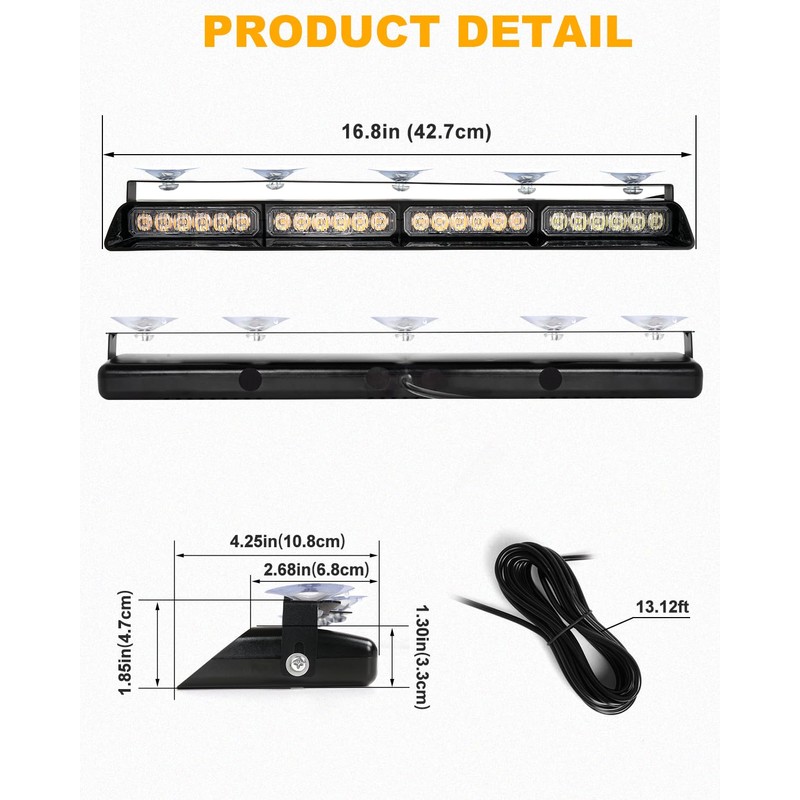 HLAUTO 6Z4J Emergency Dash Strobe Lights: 2x16.8 inch Green Amber
