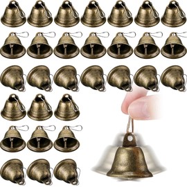 30 Pieces Craft Bells Small Brass Bells for Crafts Mini Vintage Bells with Spring Hooks Tiny for Hanging Wind Chimes Making Dog Training Doorbell Wedding Decor, 1.65 x 1.5 Inch(Bronze)