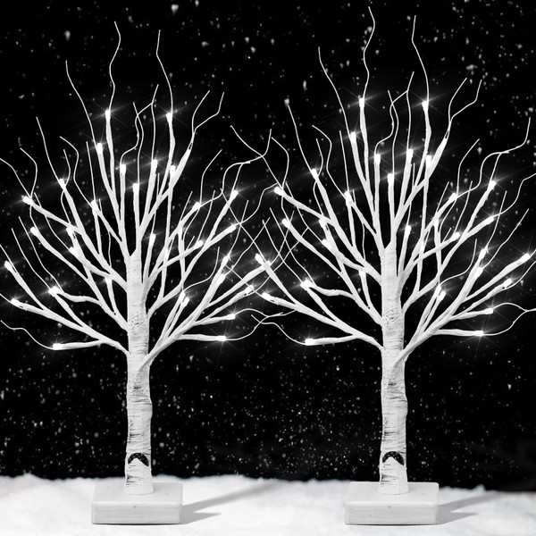BDUSXYZ 2pcs 36LED Lighted Birch Tree Home Decor - White