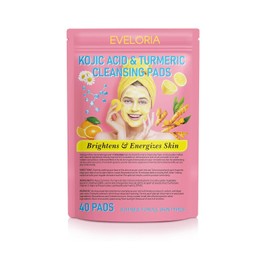 eveloria Turmeric Kojic Acid Cleansing Pads, Vitamin B5, Vitamin C Helps Balance Skin, 40 Sugar Turmeric Cleansing Pads for Face