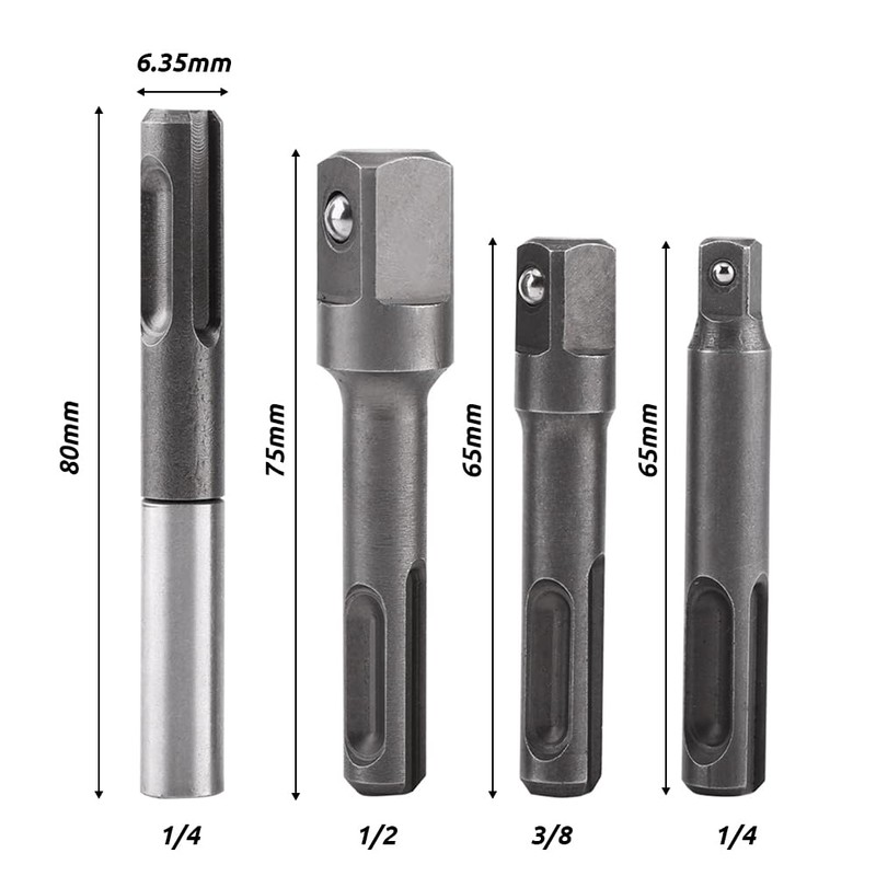 Glomora 1/2" to SDS Adapter, 1/4" Hex Socket Adaptor 1/4"