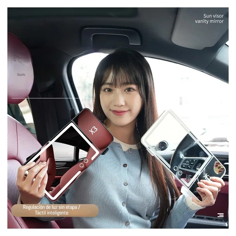 Espejo De Maquillaje,carro,con Luz Led,aumento De 3x,3 Modos