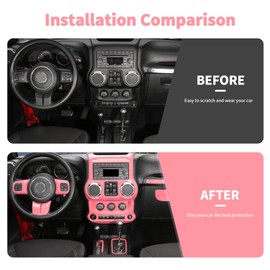 SQQP 10PCS Full Set Interior Trim Kit for 2011-2018 Jeep Wrangler JK JKU,Center Console Steering Wheel Trim, Dashboard Conditioning Switch Co-Pilot Handle Armrest Box Gear Shift Cover Trim(Pink)