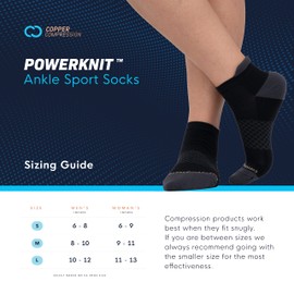Calcetines de compresión de cobre para mujeres y hombres, Powerknit - Calcetines de compresión para correr, ciclismo y alivio del dolor, Negro -, Talla única