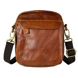 Le'aokuu Men Genuine Leather Waist Fanny Pack Hip Bum Small Messenger Tactical Bag B210 (Light Brown)