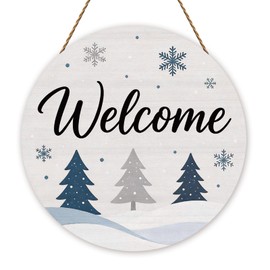 Winter Welcome Door Sign,Wooden Snowy Pine Tree Door Decor