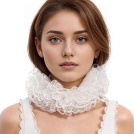 BLESSUME Renaissance Neck Ruffle Lace Collar (16.5", White)