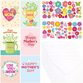 ceiba tree Mothers Day Cards Craft Kits for Kids Happy Mother's Day Flower Greeting Card Bulk DIY Make Your Own Cards with Foam Stickers and Envelopes