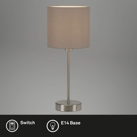 Briloner Leuchten Table Lamp / Bedside Lamp / Desk Lamp, 1x E14 Socket, Includes Switch on Cable, Fabric Shade