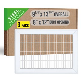 [3 Pack] Fits 8x12 and 12x8 Duct Opening | Return Air Floor Grille by Handua | Walkable Vent Cover Grill for Floor | White | Heavy Duty Fixed Blades | Out. Dim.: 9.75"W X 13.75"H