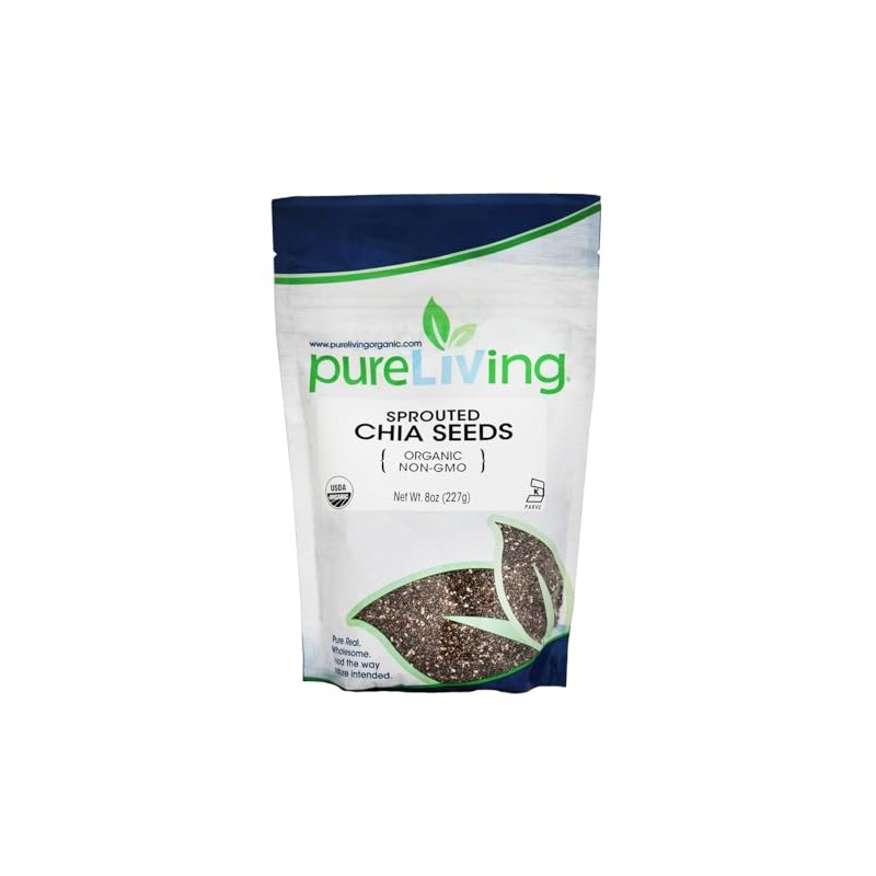 Pure Living Organic Sprouted Chia Seeds, High Fiber and Protein,